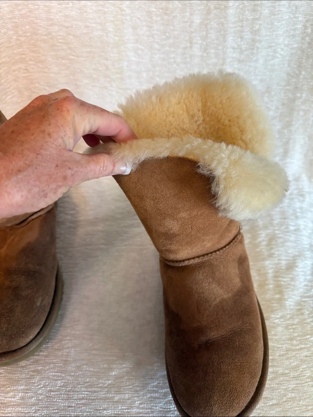 UGG Women's Brown Shearling Button Short Boots